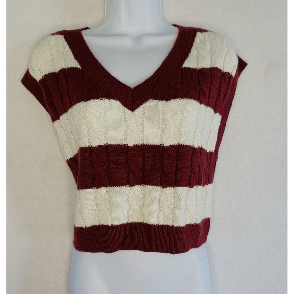 Y2K Preppy Academia Retro Striped Cable Knit Cropped Sweater Vest XS